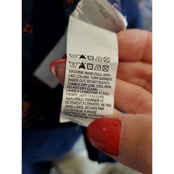 Vintage Lucky Brand Size Large Open Front Cardigan Aztec Boho Navy Duster - Picture 11 of 11